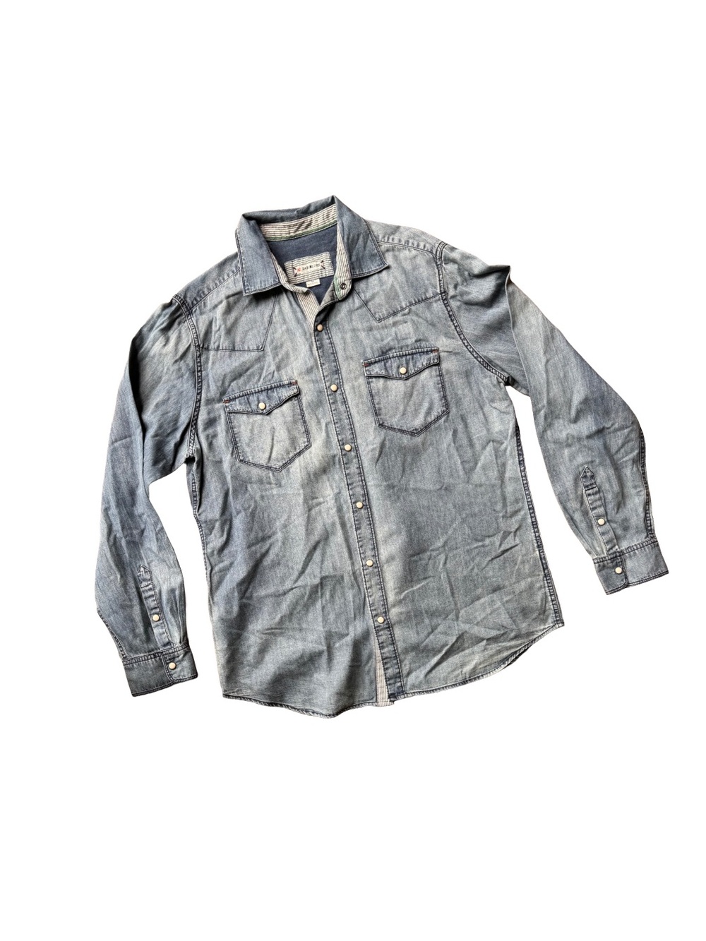 32 Bar Blues Men's Faded Denim Western Snap Shirt